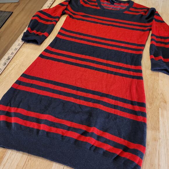 French Connection Red & Gray Striped Long Sleeve Mini Sweater Dress Bodycon Sm - Picture 3 of 11